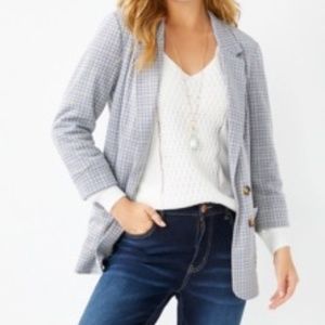 NWT. Maurices White Plaid Notch Collar Open Front Blazer, ECRU COMBO, Size XXL